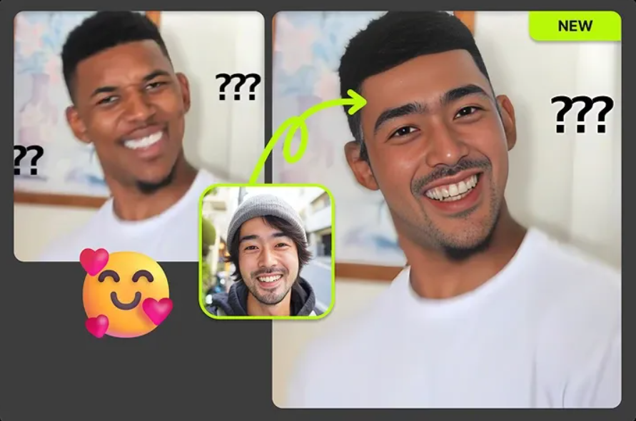 A humorous face swap transformation.