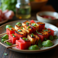 Grilled Halloumi and Watermelon Skewers